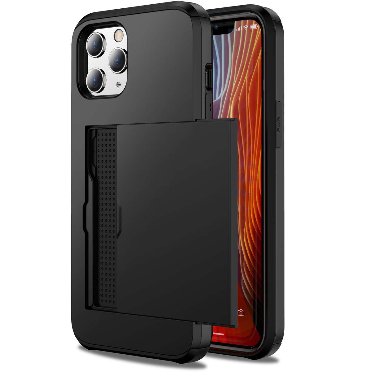 Coque de téléphone noire avec un porte-cartes.