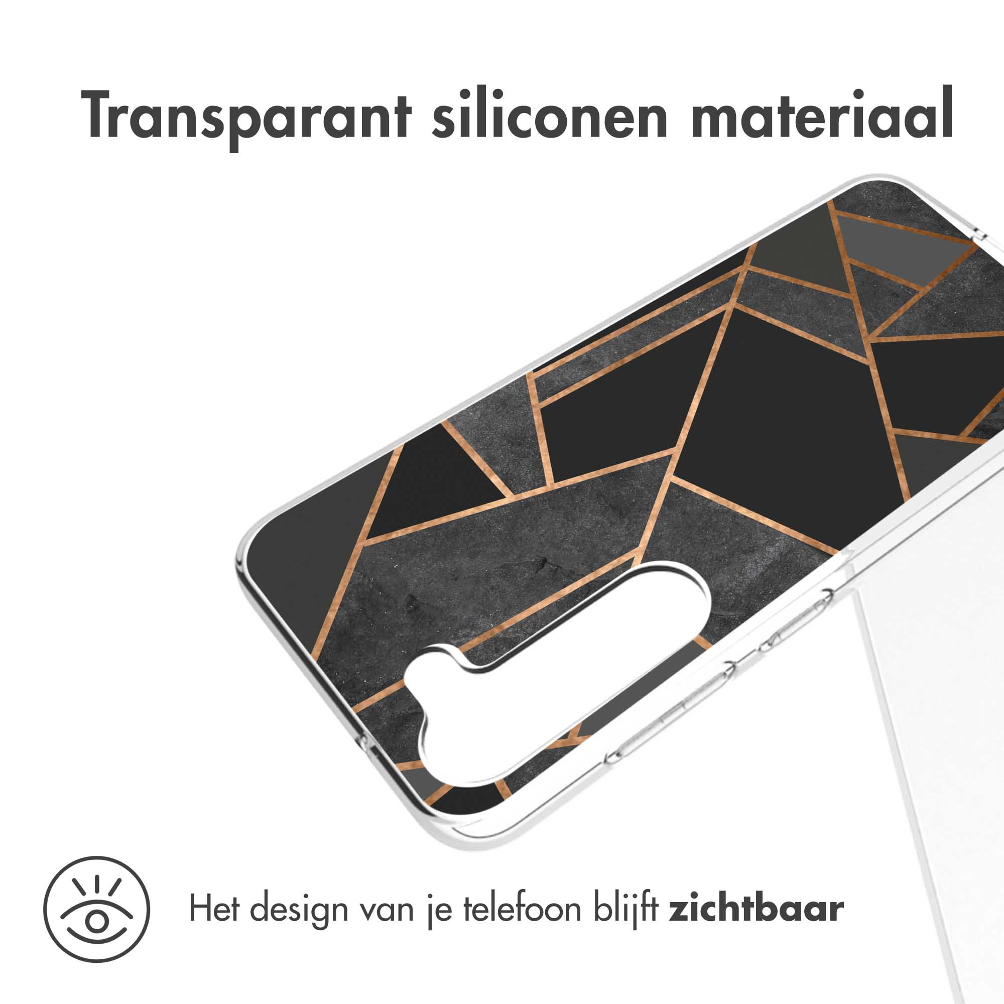 A transparent phone case with a design on it.