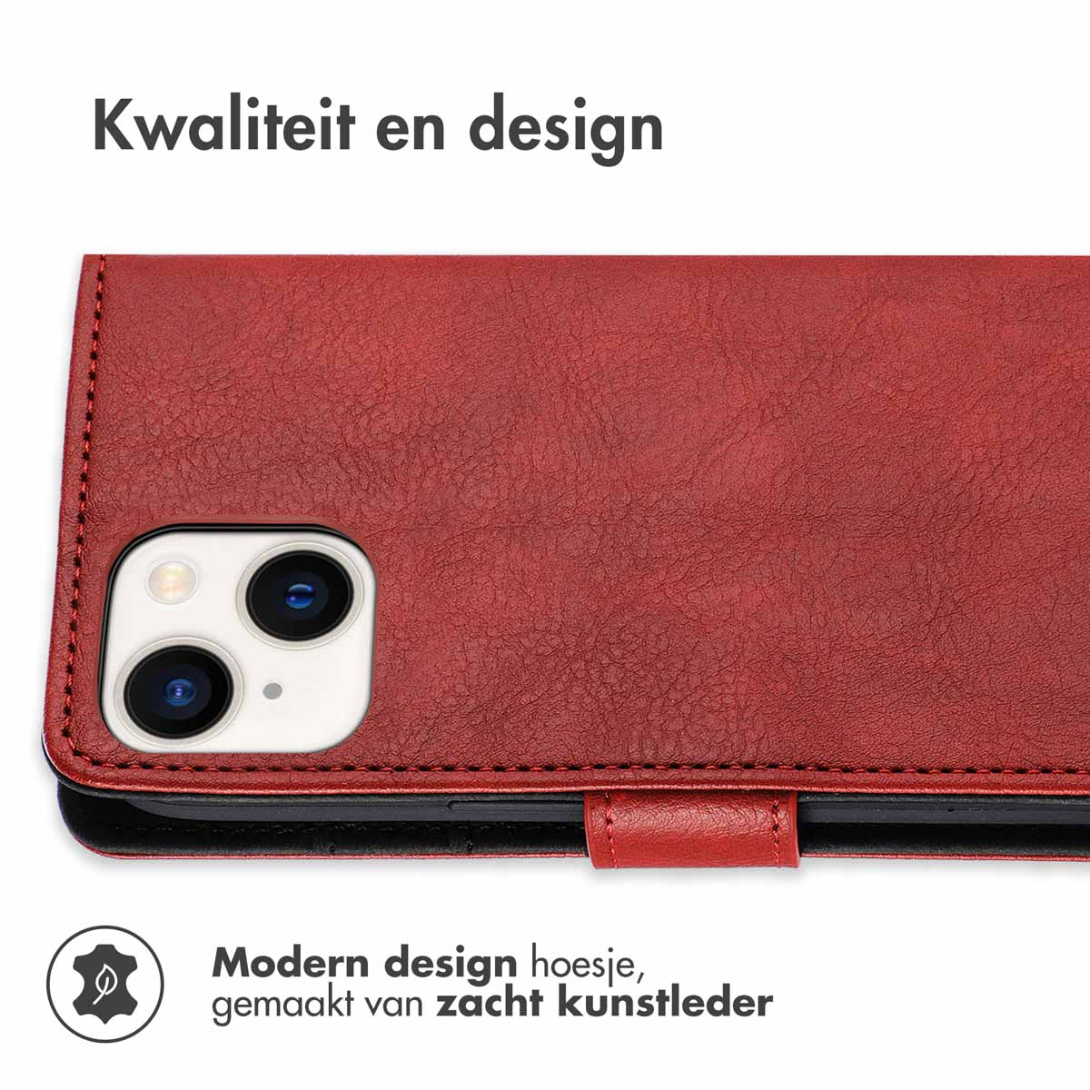 Rode leren telefoonhoes met telefoon. Heeft een magnetische sluiting.