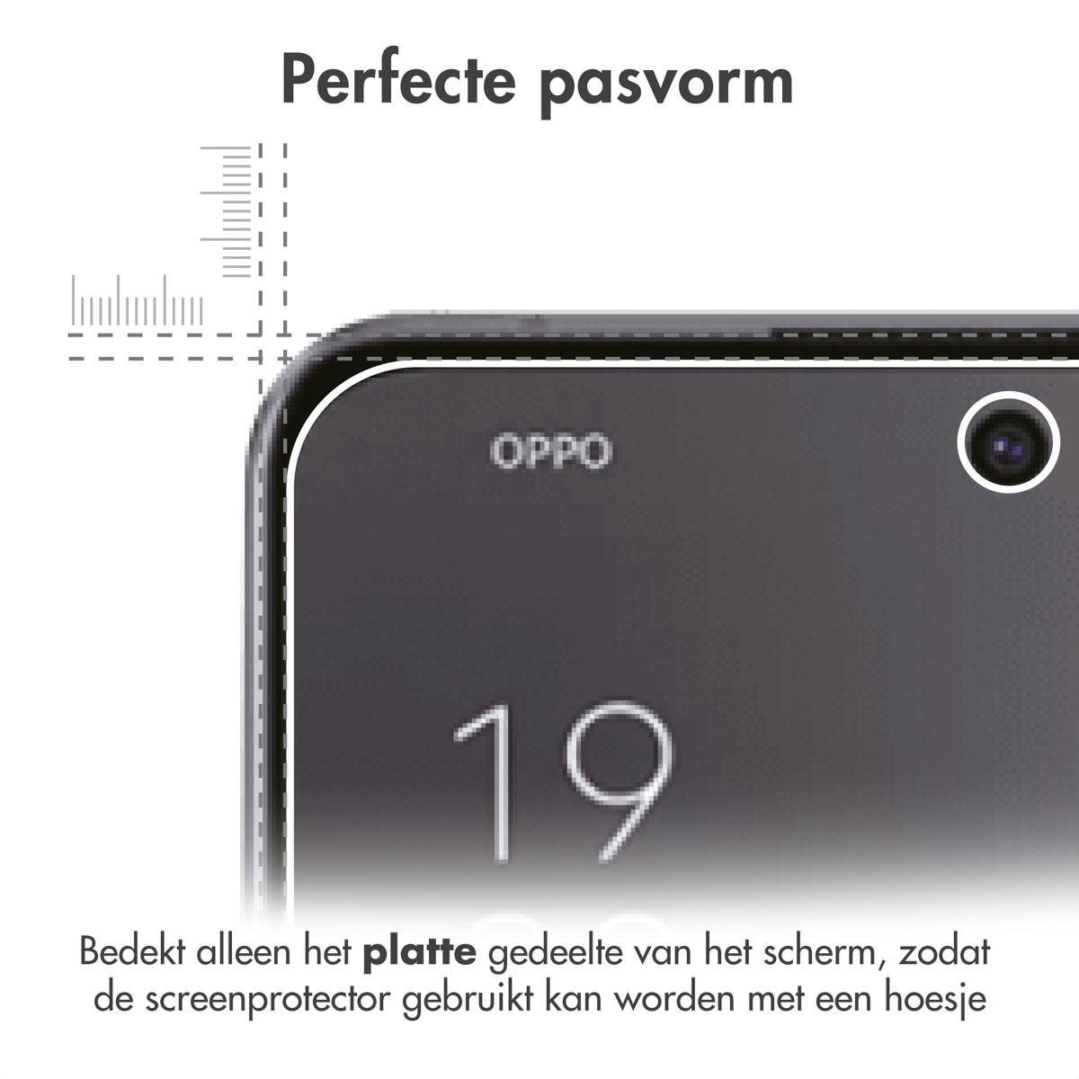 Un protecteur d'écran sur un téléphone avec un ajustement précis. Le protecteur d'écran ne couvre que la partie plate de l'écran.