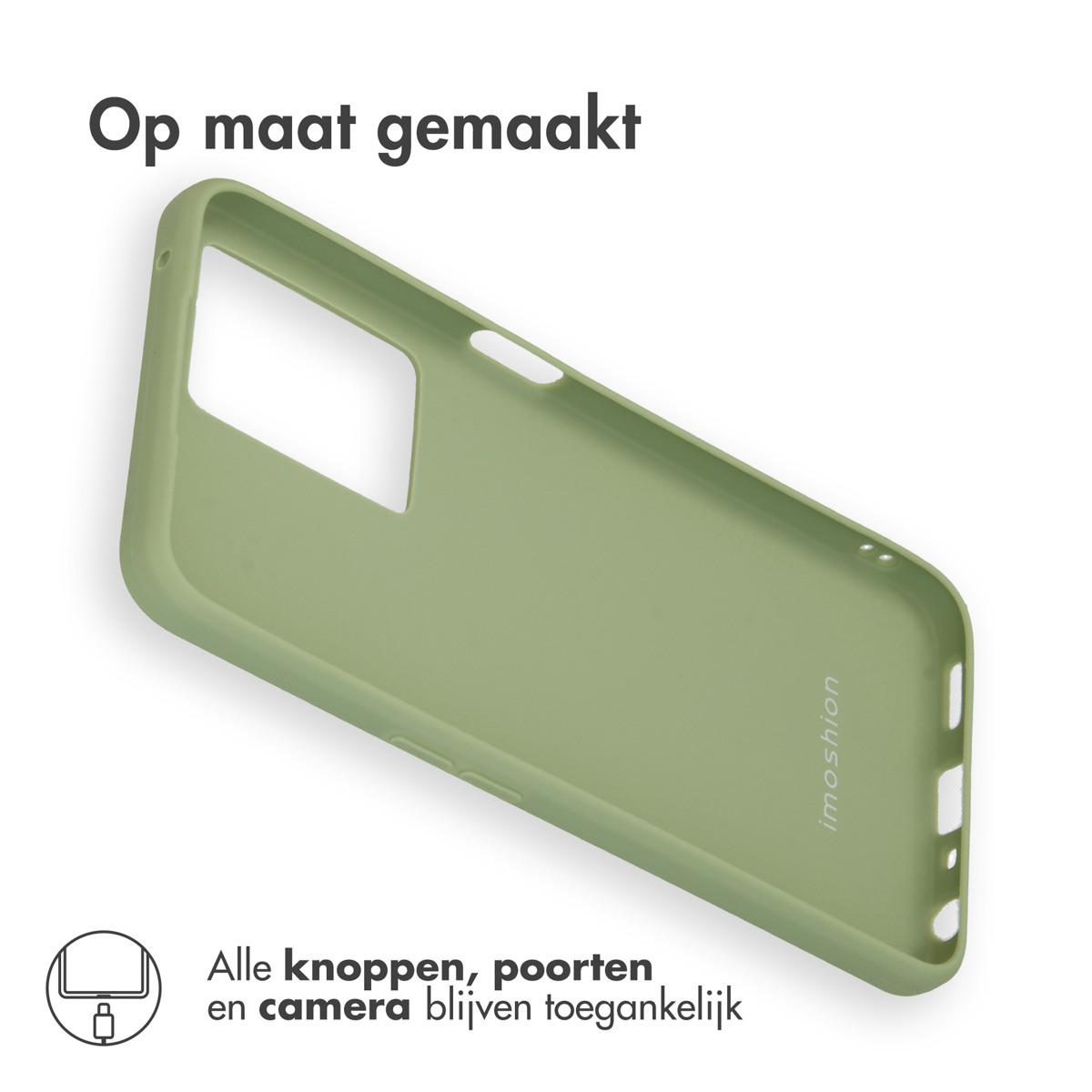 Una custodia per telefono verde, che mostra l'interno e l'esterno.