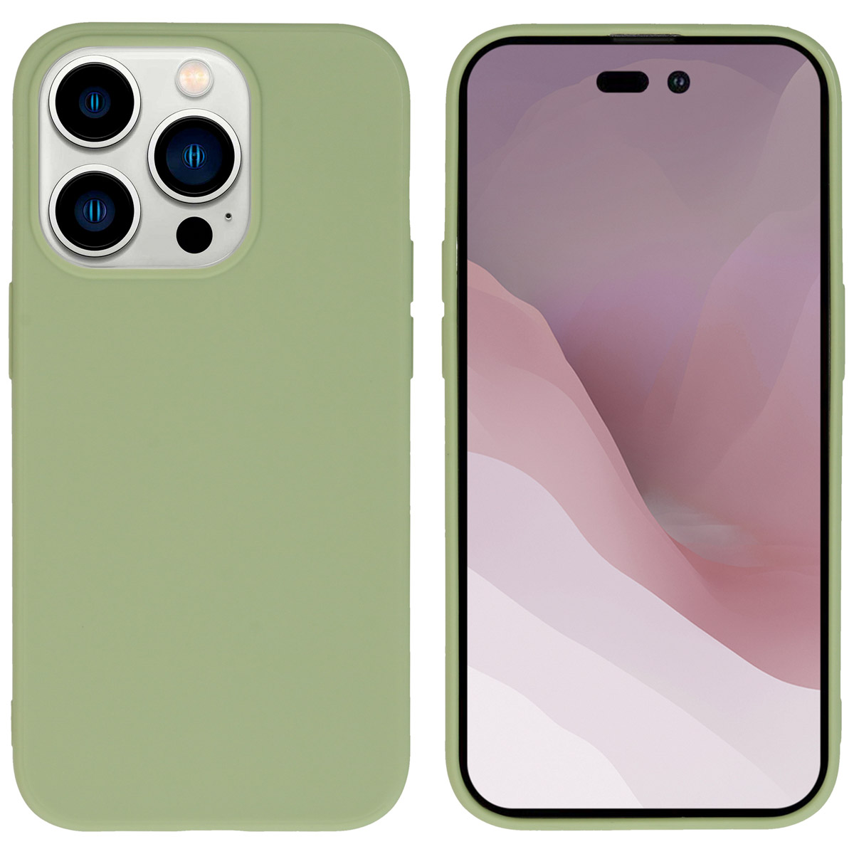 Deux coques de téléphone côte à côte. Une verte, l'autre affiche un écran.