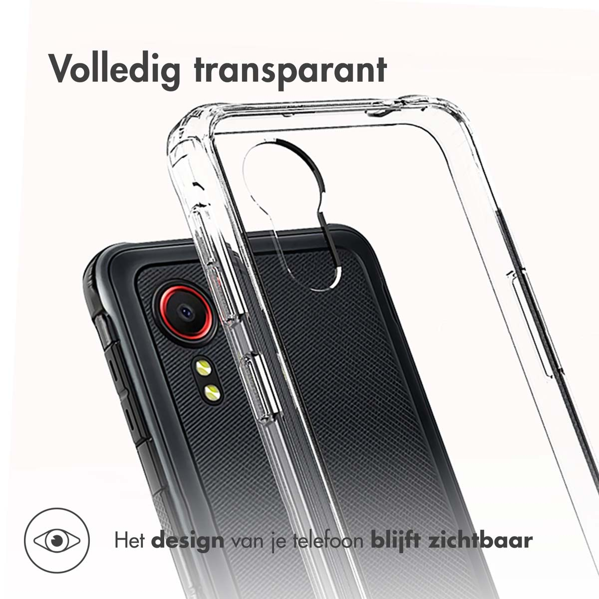 Transparante telefoonhoes op een telefoon. De hoes is transparant en de telefoon is zichtbaar.