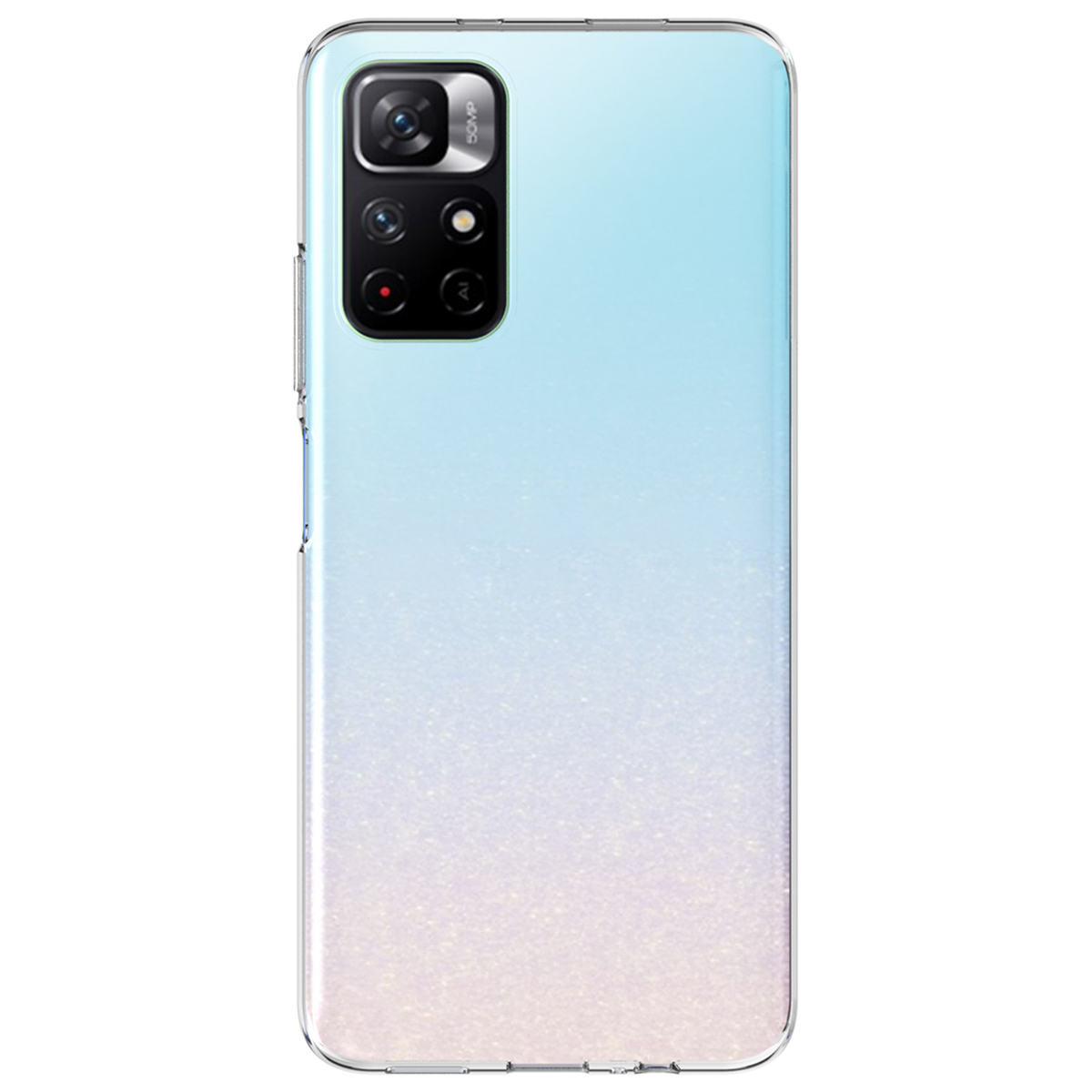 Coque de téléphone avec dégradé bleu et rose, avec une caméra 50MP.