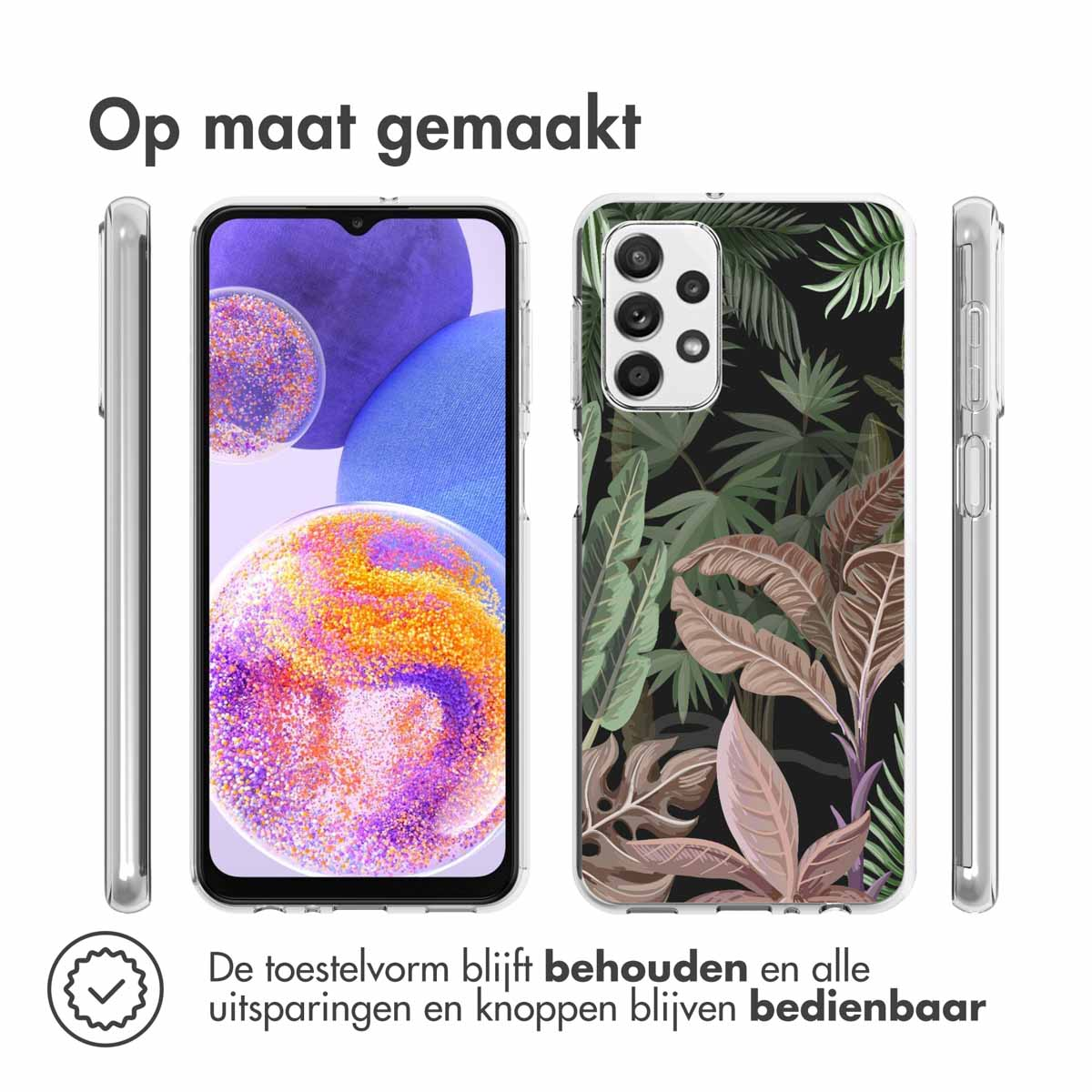 Coques de téléphone. Coque à motif floral. Forme du téléphone conservée, découpes accessibles.