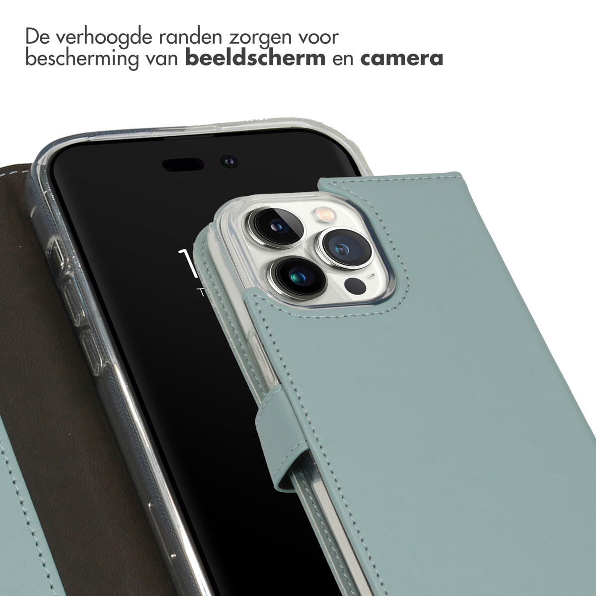 Telefoonhoes met telefoon erin. Tekst: 'Verhoogde randen'.