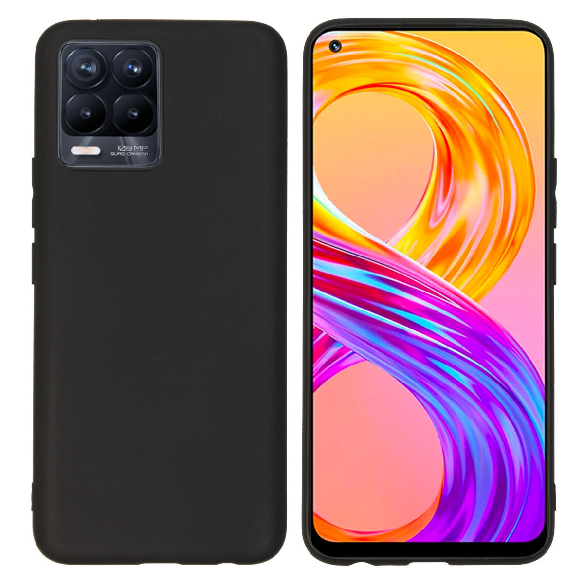 Deux téléphones, un dans un étui noir, l'autre montrant l'arrière. Le téléphone arrière a une caméra.