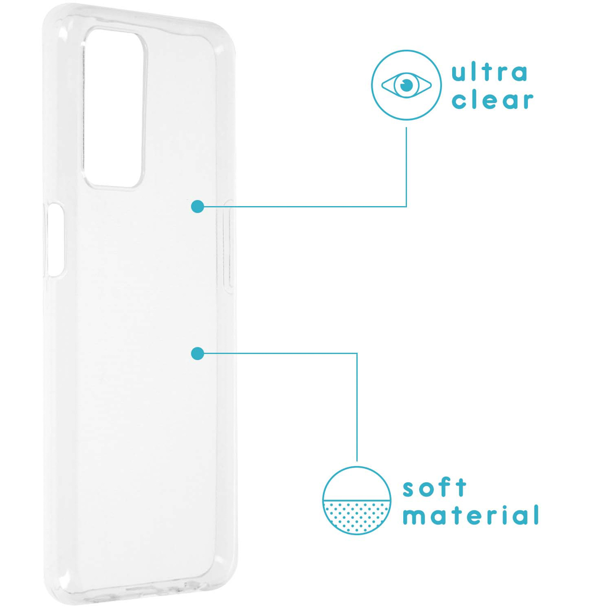 Transparente Handyhülle. Die Hülle ist transparent mit weichem Material. Es gibt zwei Punkte und ein Augen- und Punkte-Symbol.