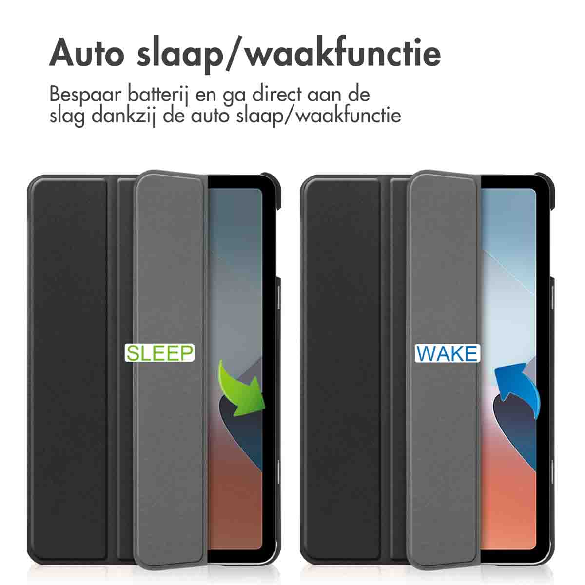 Twee gesloten tablethoezen met de opties Slaapstand en Wake weergegeven.