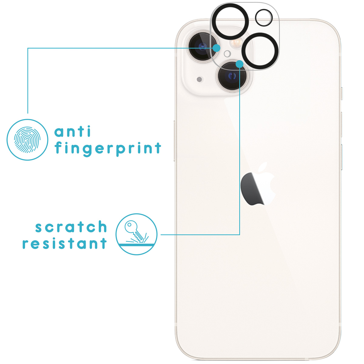 Witte telefoon met camerabeschermers. Anti-vingerafdruk en krasbestendig.