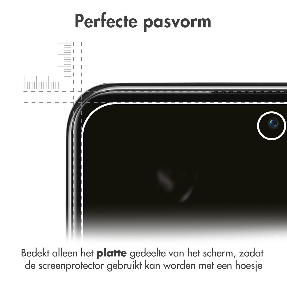 Close-up van telefoon, schermbeschermer bedekt het platte deel van het scherm.