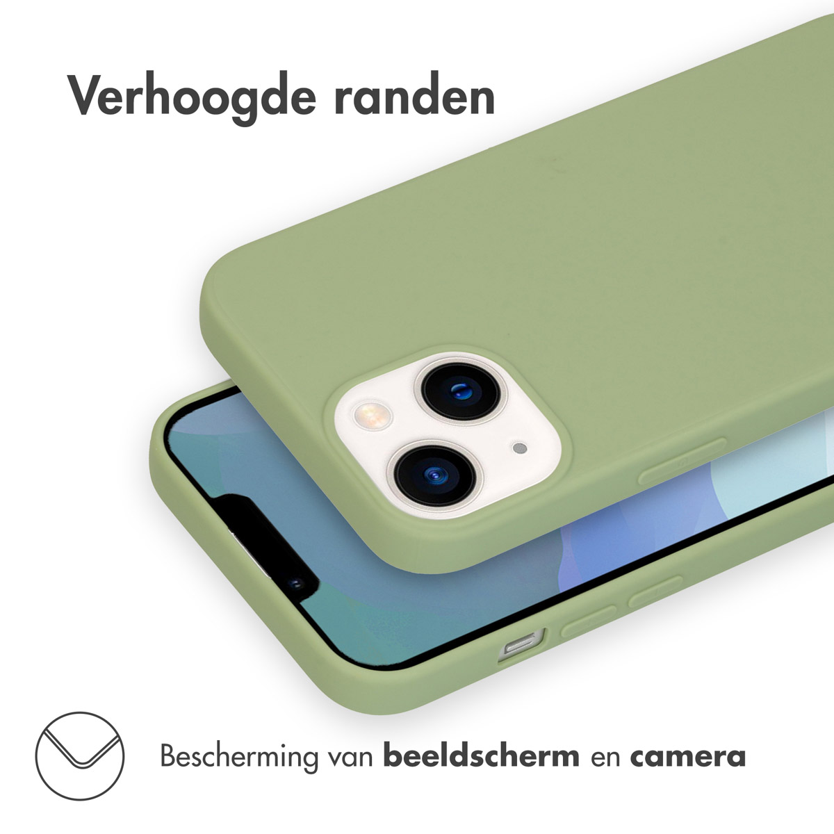 Groene telefoonhoes met telefoon erin. Biedt scherm- en camerabescherming.