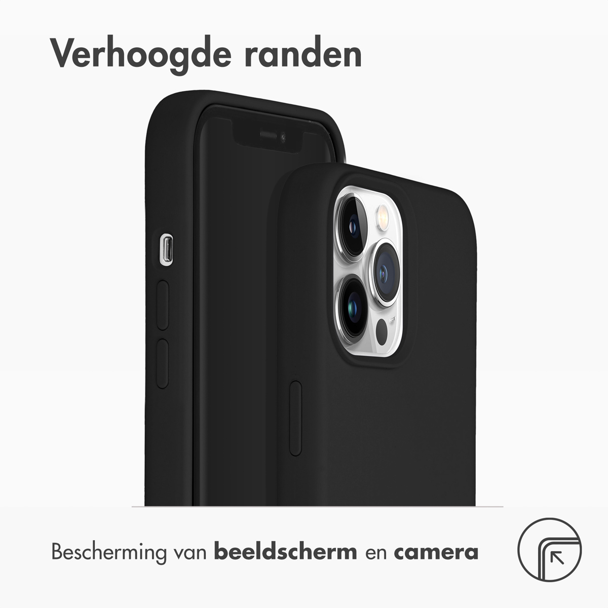 Étui de téléphone noir, montrant le téléphone dans l'étui.