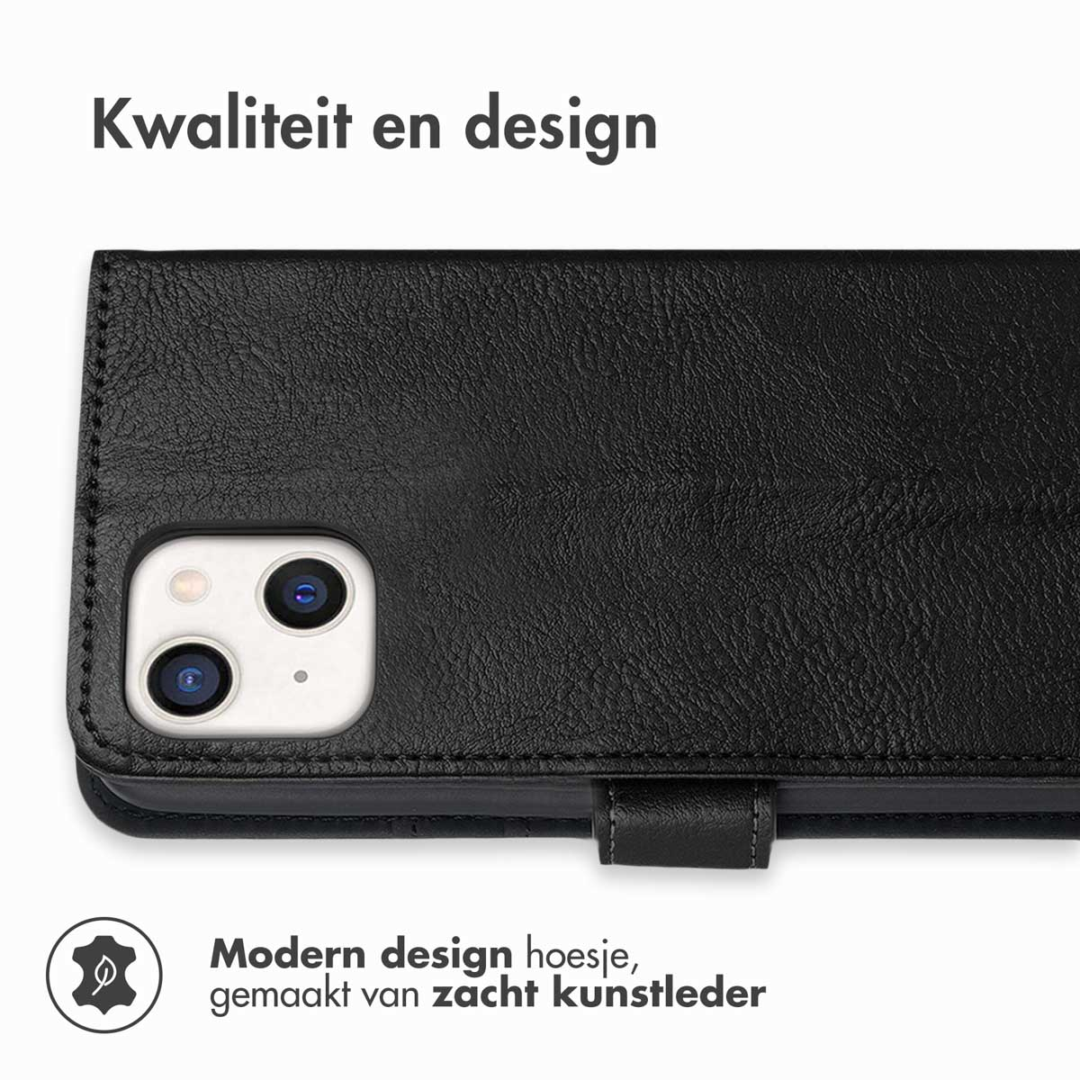 Zwarte telefoonhoes, modern design van zacht kunstleer. Telefoon met camera. Reliëfpatroon op de hoes.