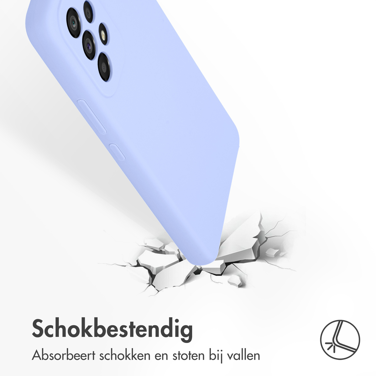Hellblaue Handyhülle, die fällt und eine Oberfläche zerbricht, zeigt Stoßfestigkeit.