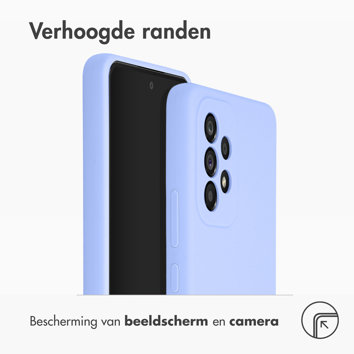 Lila Handyhülle mit einem Telefon darin, zeigt die Kamera und den Bildschirm.