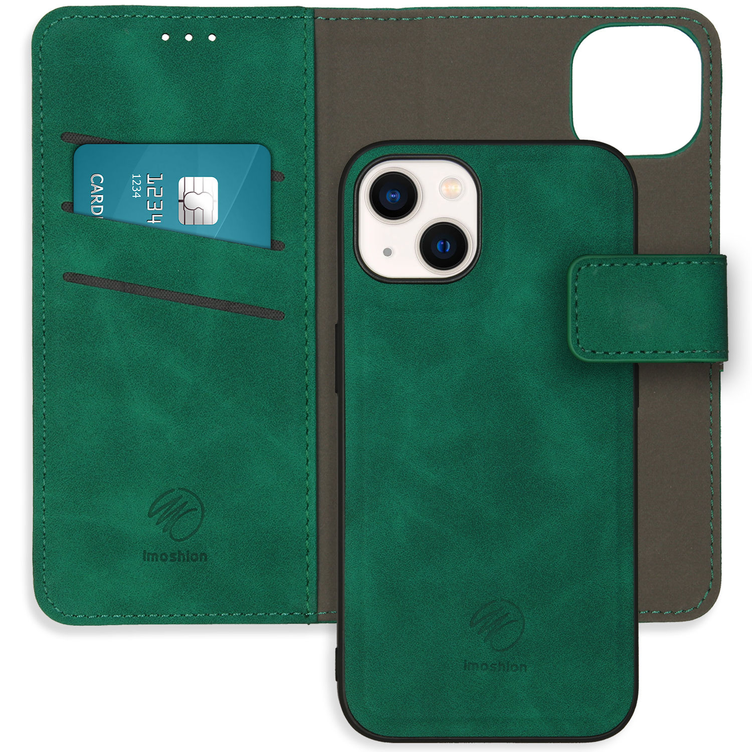 Groene telefoonhoes, open, met een telefoon en kaartsleuf. Er zit een kaart in de sleuf.