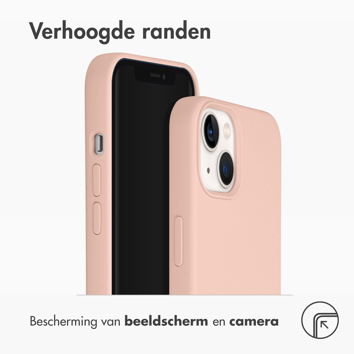 Roze telefoonhoesjes op witte achtergrond. Telefoon binnenin, beschermt scherm en camera. Modern design.