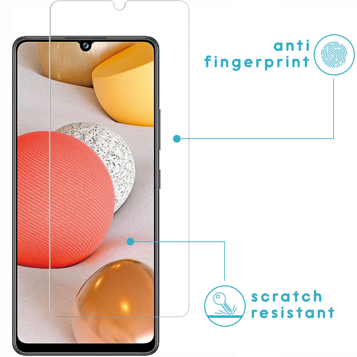 A phone screen with a screen protector applied. Anti-fingerprint and scratch resistant.