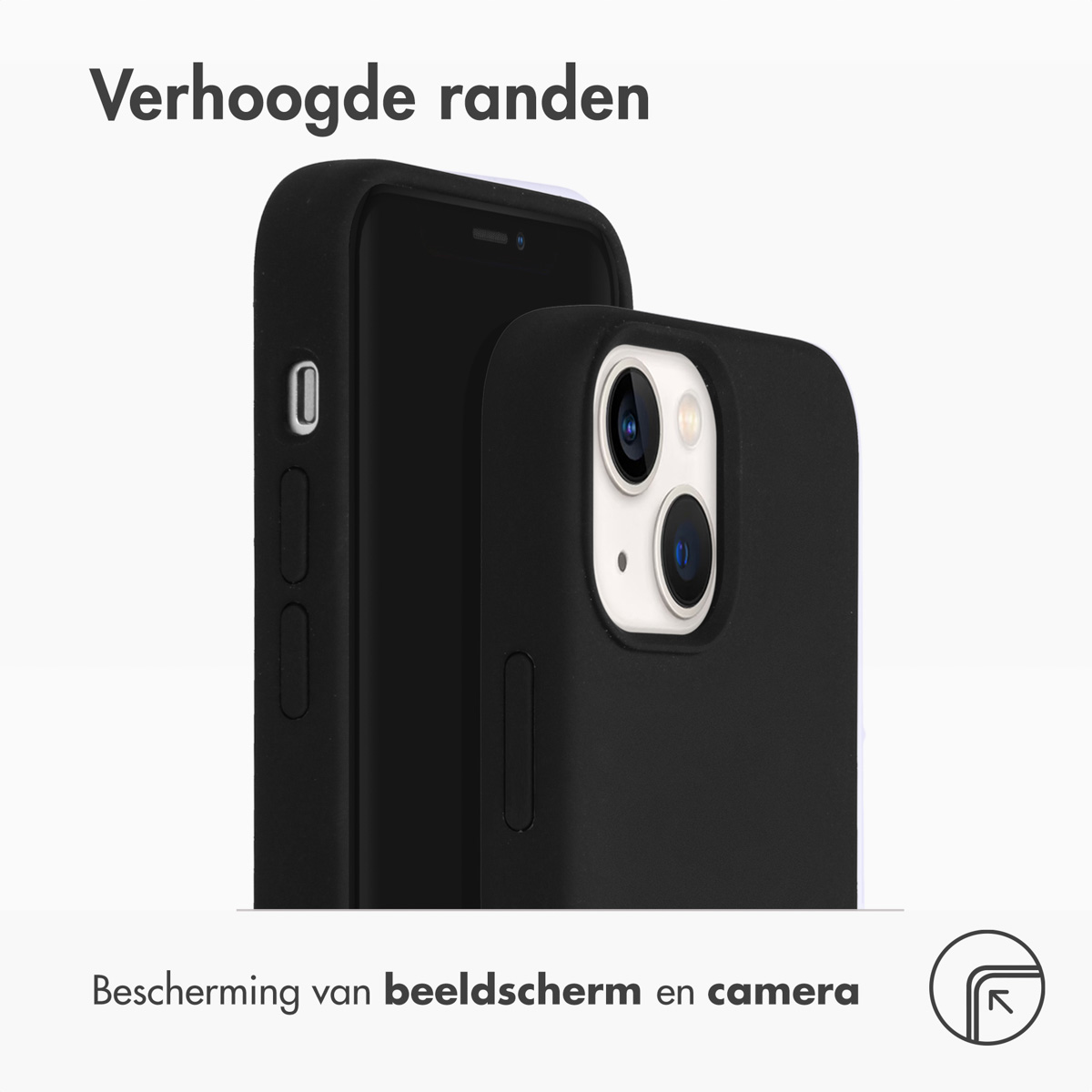 Deux coques de téléphone noires empilées. Les coques protègent l'écran et la caméra.