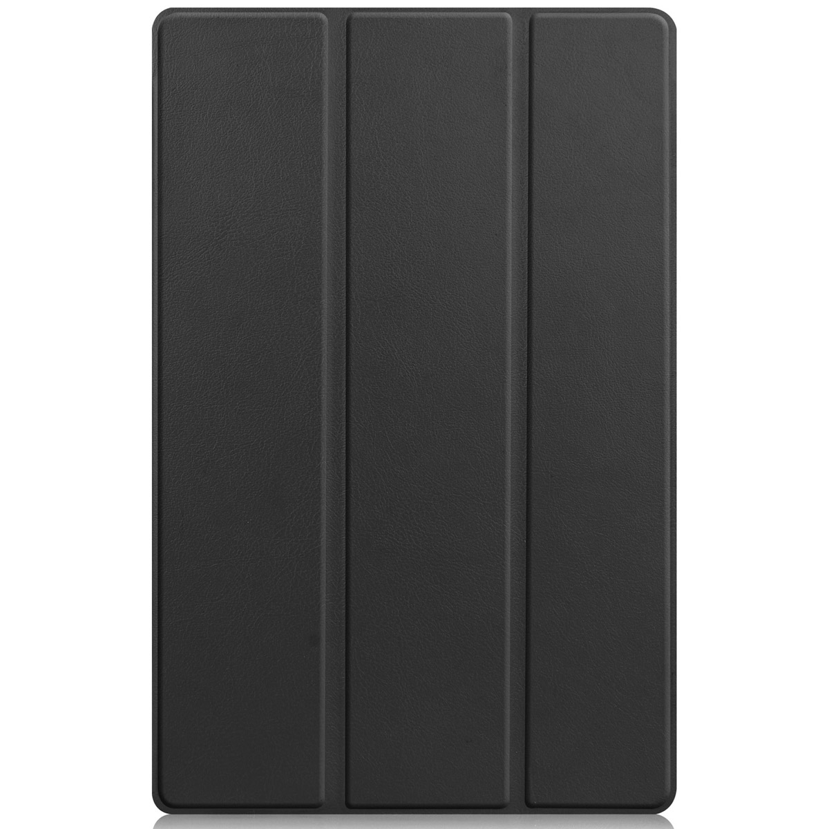 Black tablet case, closed, with three vertical lines. The case is plain.