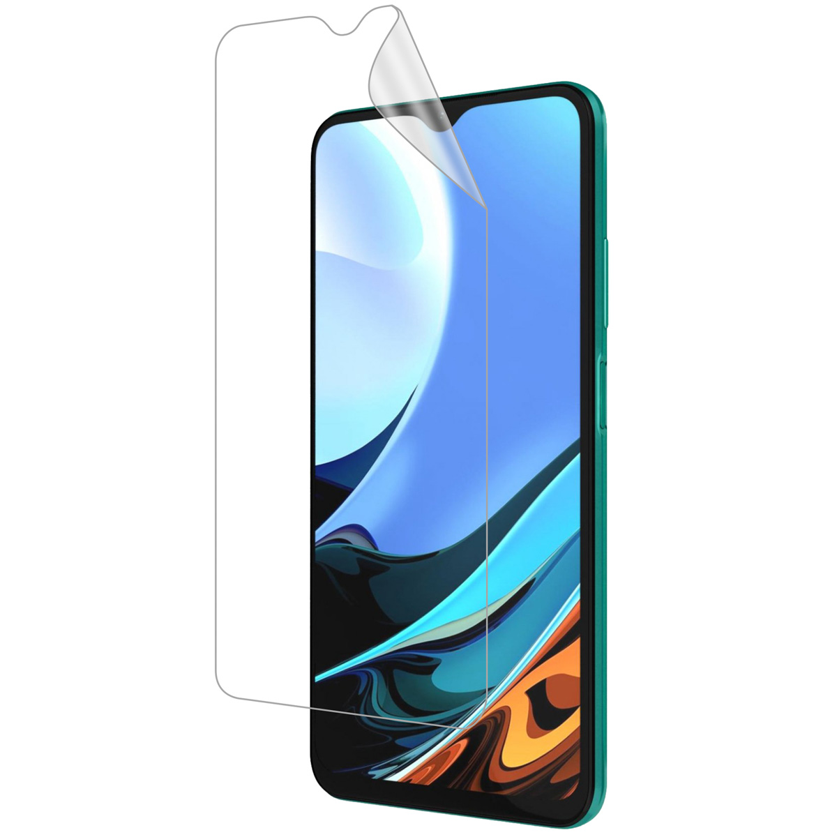 Phone with a screen protector being applied. Green phone, clear protector.