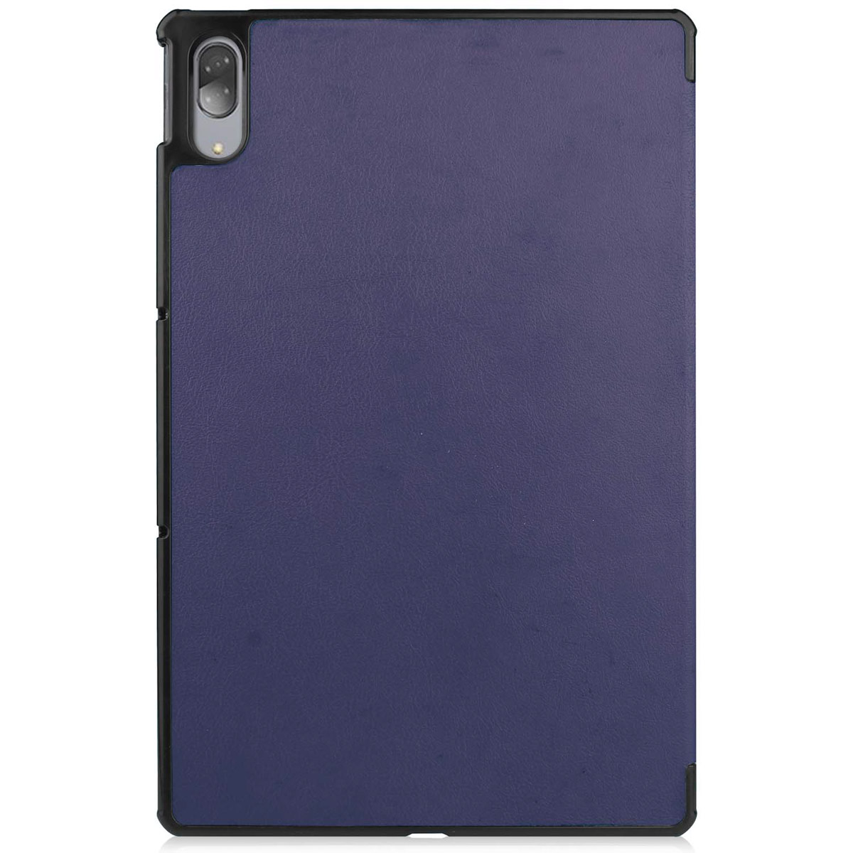 Tablet in a dark blue case. The case covers the back of the tablet.