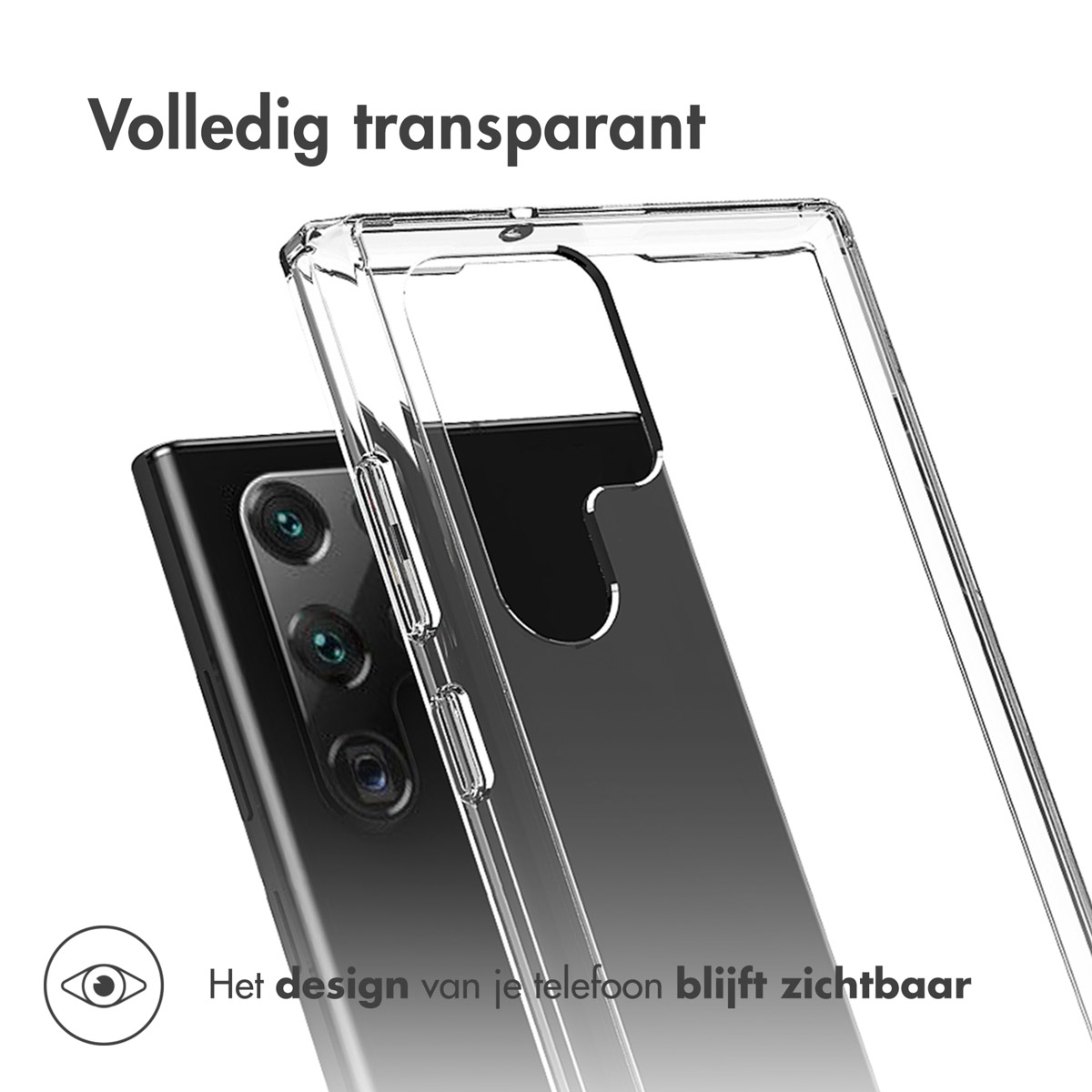 Coque de téléphone transparente avec un téléphone à l'intérieur. Le design du téléphone est toujours visible.