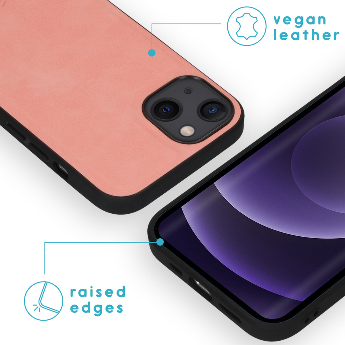 Roze telefoonhoes en telefoon, met verhoogde randen.