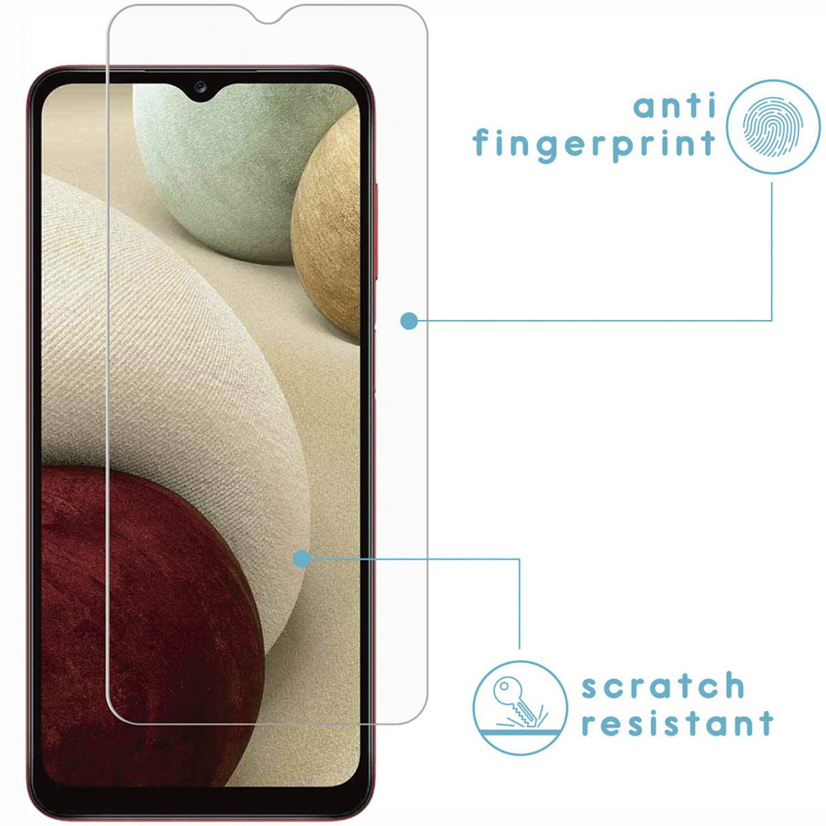 Screen protector on a phone, with anti-fingerprint and scratch-resistant icons.