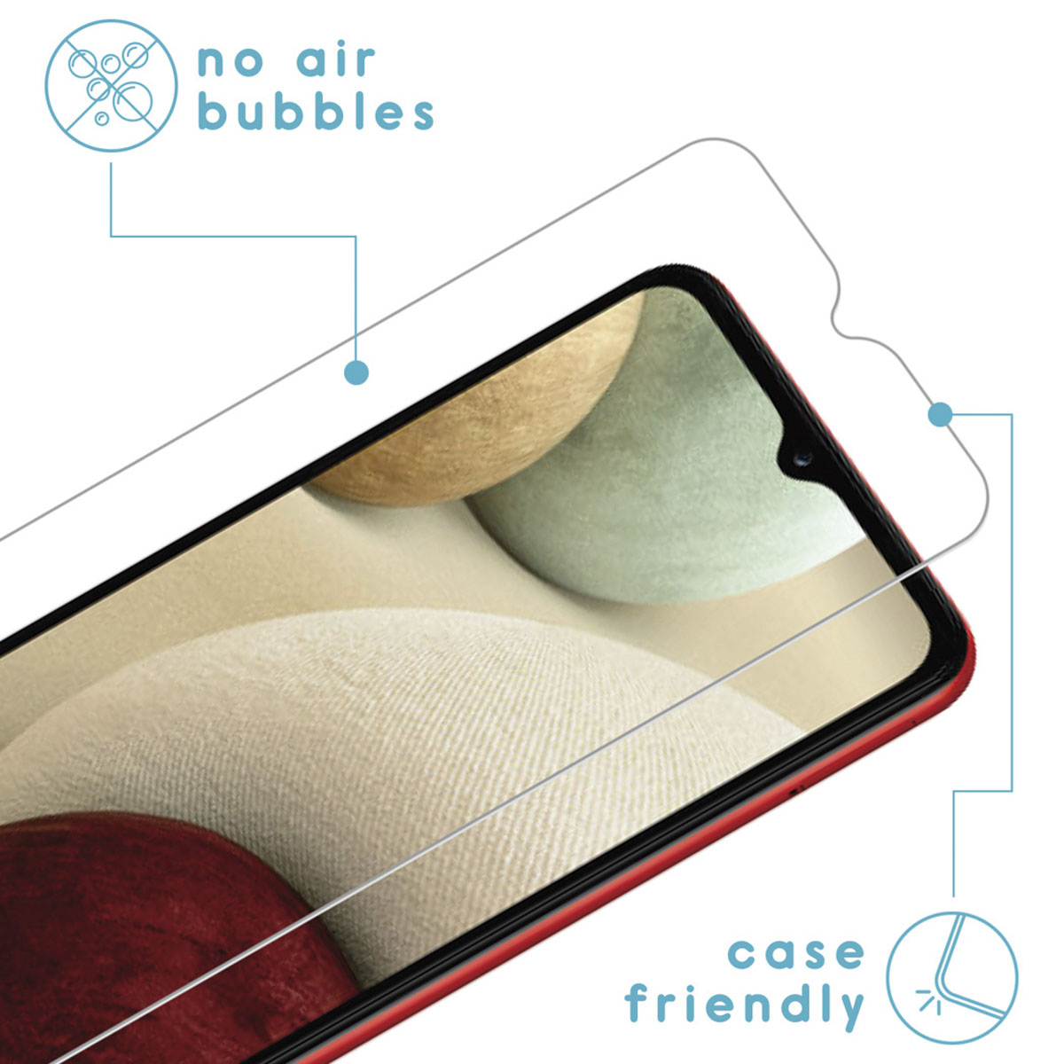 Phone with a screen protector, the protector is case-friendly and protects from air bubbles.