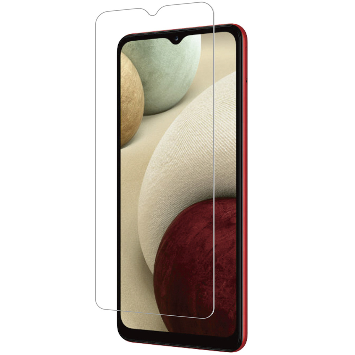 Screen protector applied on the red phone. The screen protector is transparent and placed on the screen.