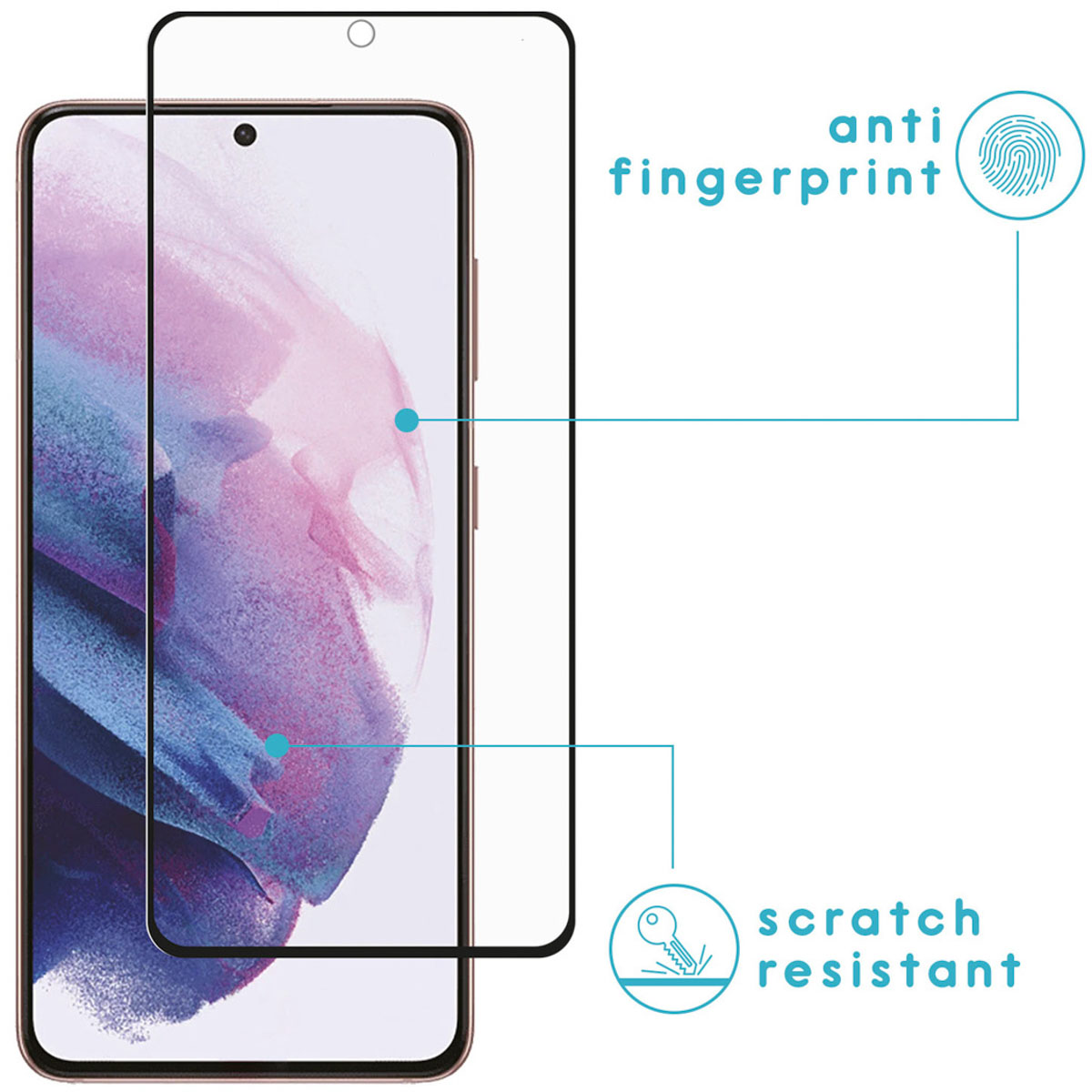 Een telefoon met een schermbeschermer erop. Het heeft anti-vingerafdruk en krasbestendige functies.