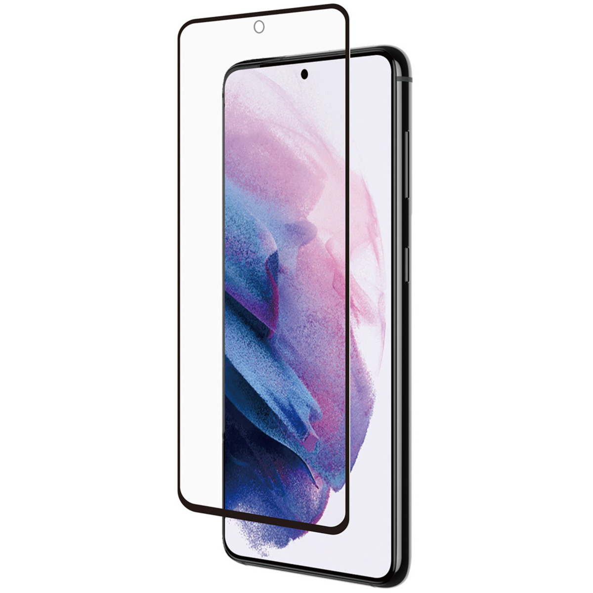 Telefoon met schermbeschermer, de beschermer zit bovenop de telefoon.