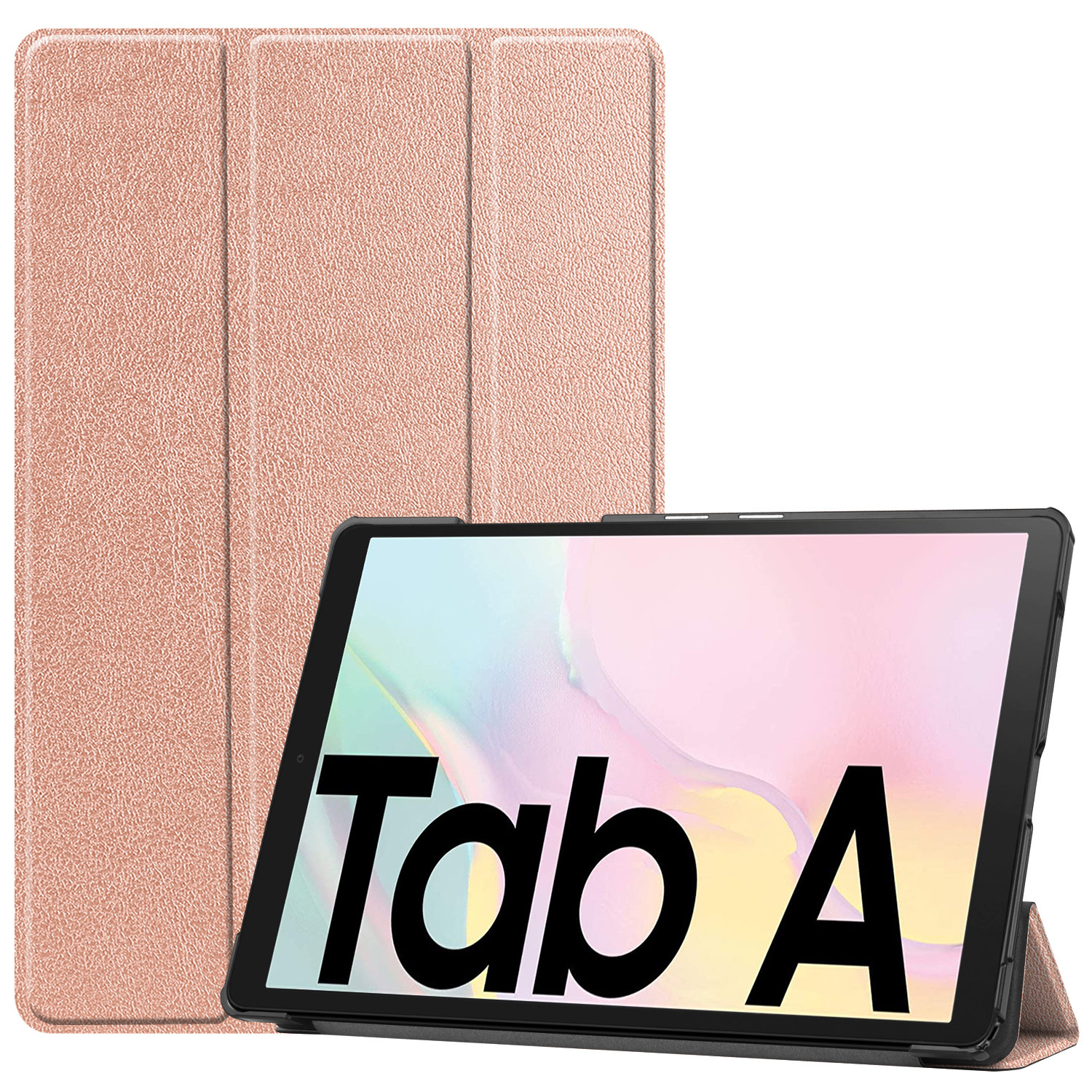 Tablet in a case with the text 'Tab A'. The case is pink.