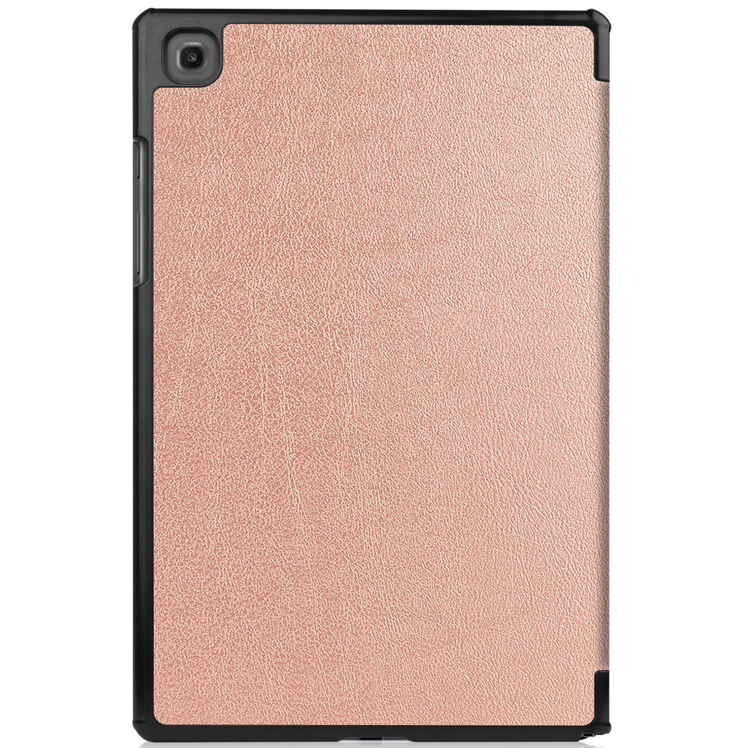 Tablet in rose gold case. The case is closed and covers the screen.