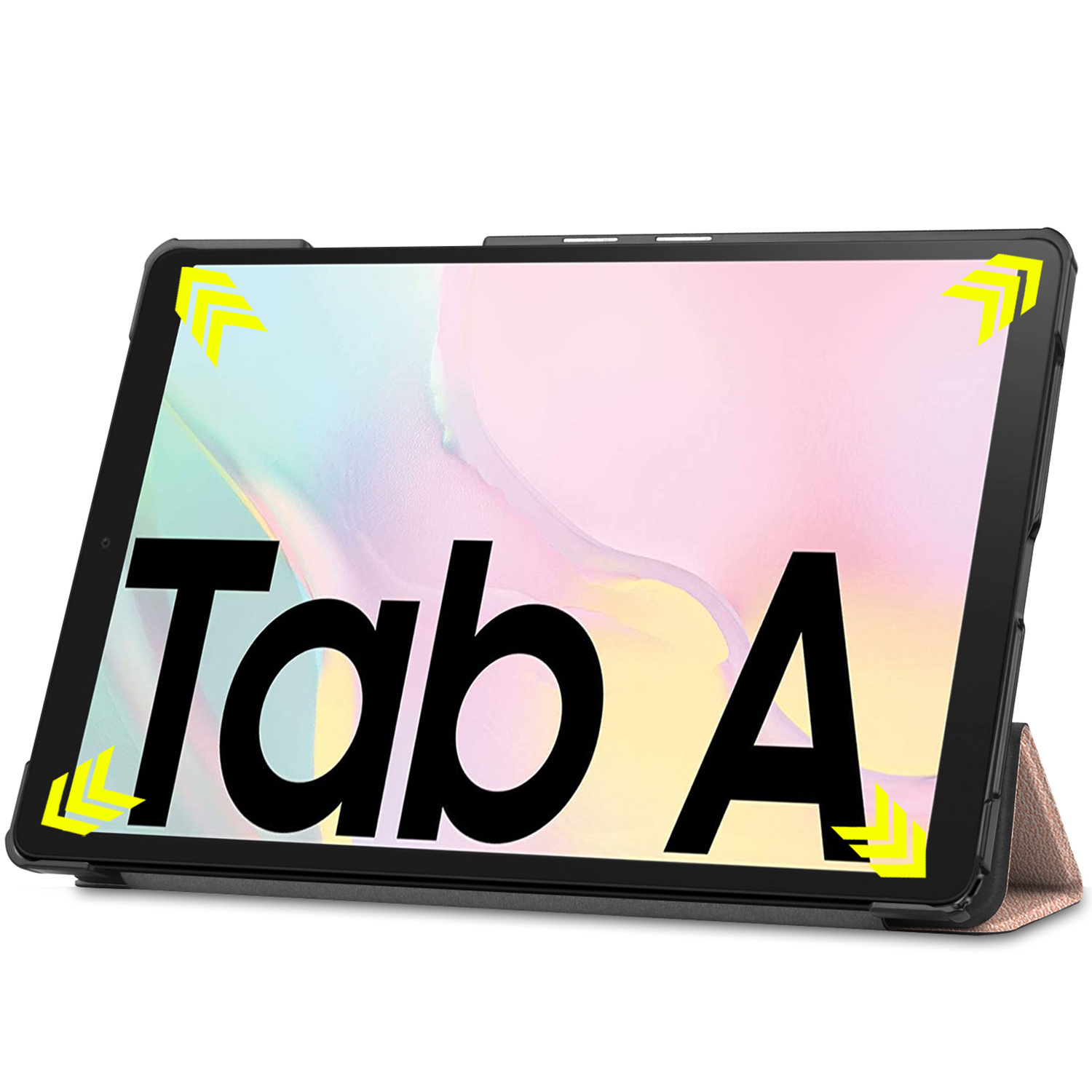 Tablet with a case, the word 'Tab A' is written on the screen with arrows.
