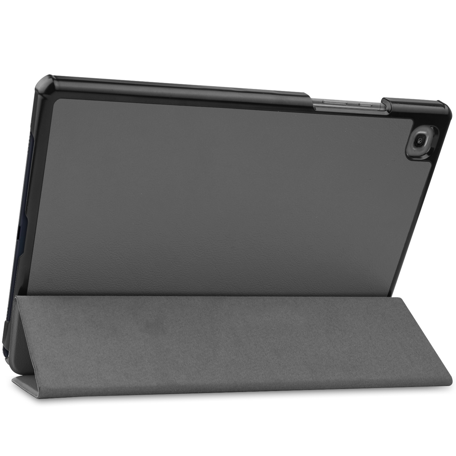 Tablet in a case, the case is open and the tablet screen is showing.