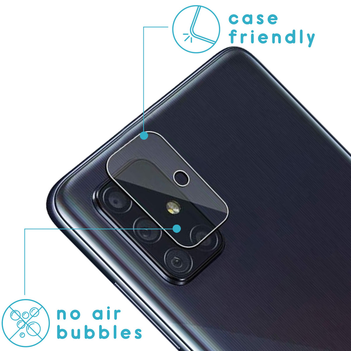 A phone's back with a camera protector. The protector is clear, with a case friendly design.