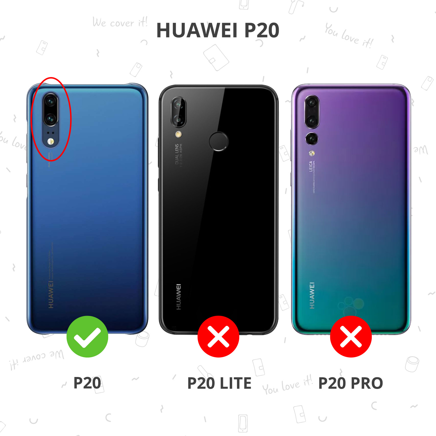 Trois téléphones Huawei P20 : bleu (P20), noir (P20 Lite) et violet (P20 Pro).