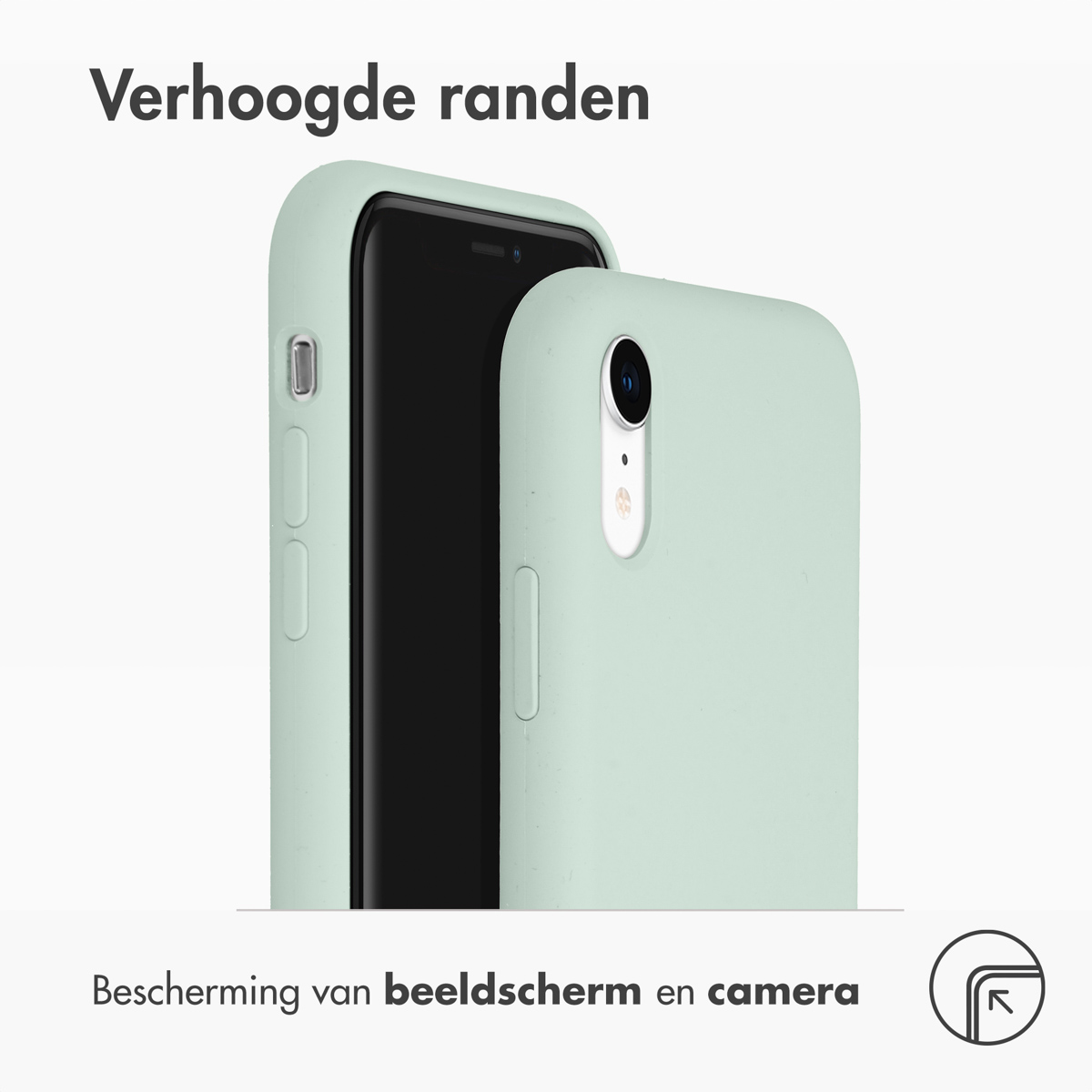 Deux coques de téléphone vert menthe, une avec un téléphone à l'intérieur.