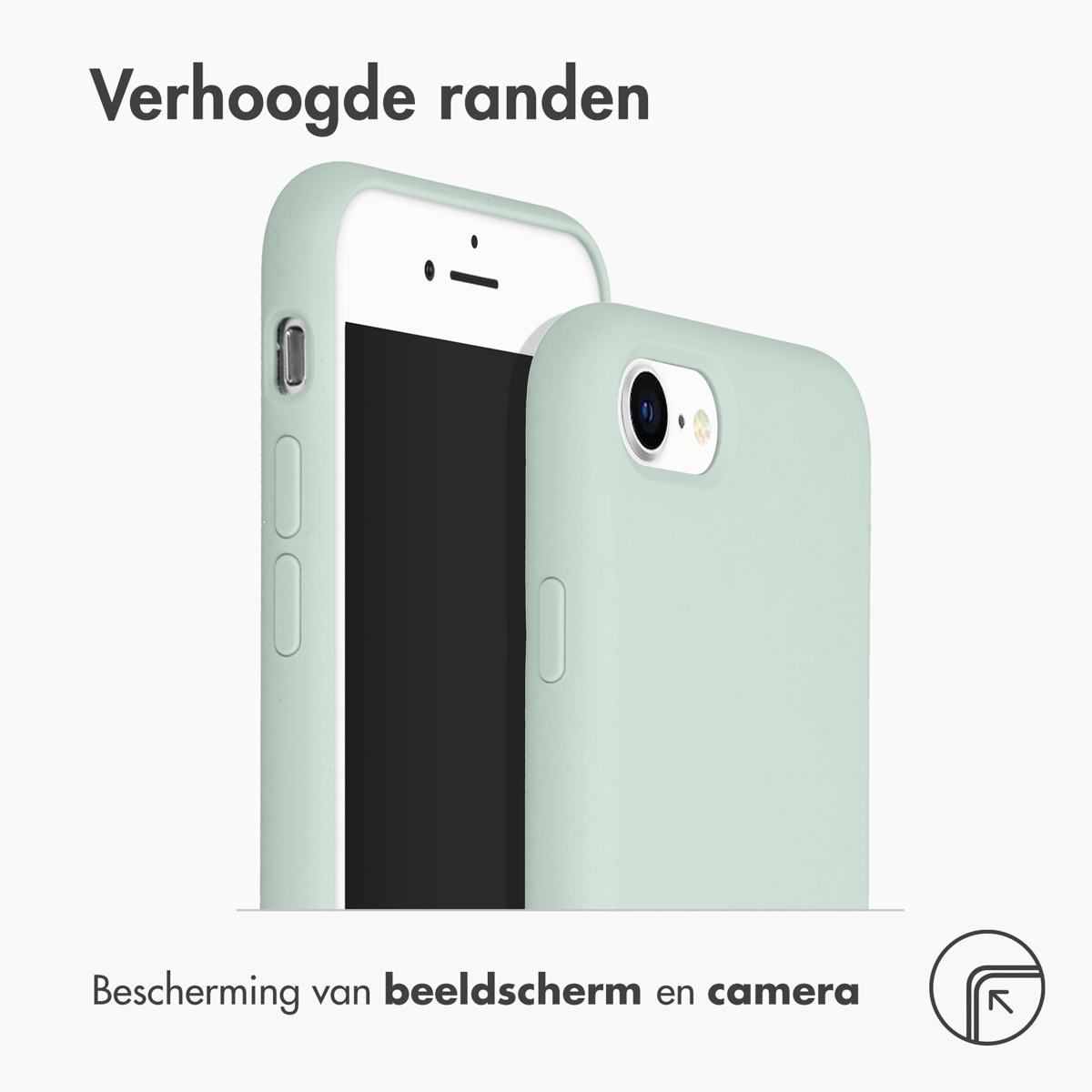 Twee telefoonhoesjes in mintgroen, één met een telefoon erin.