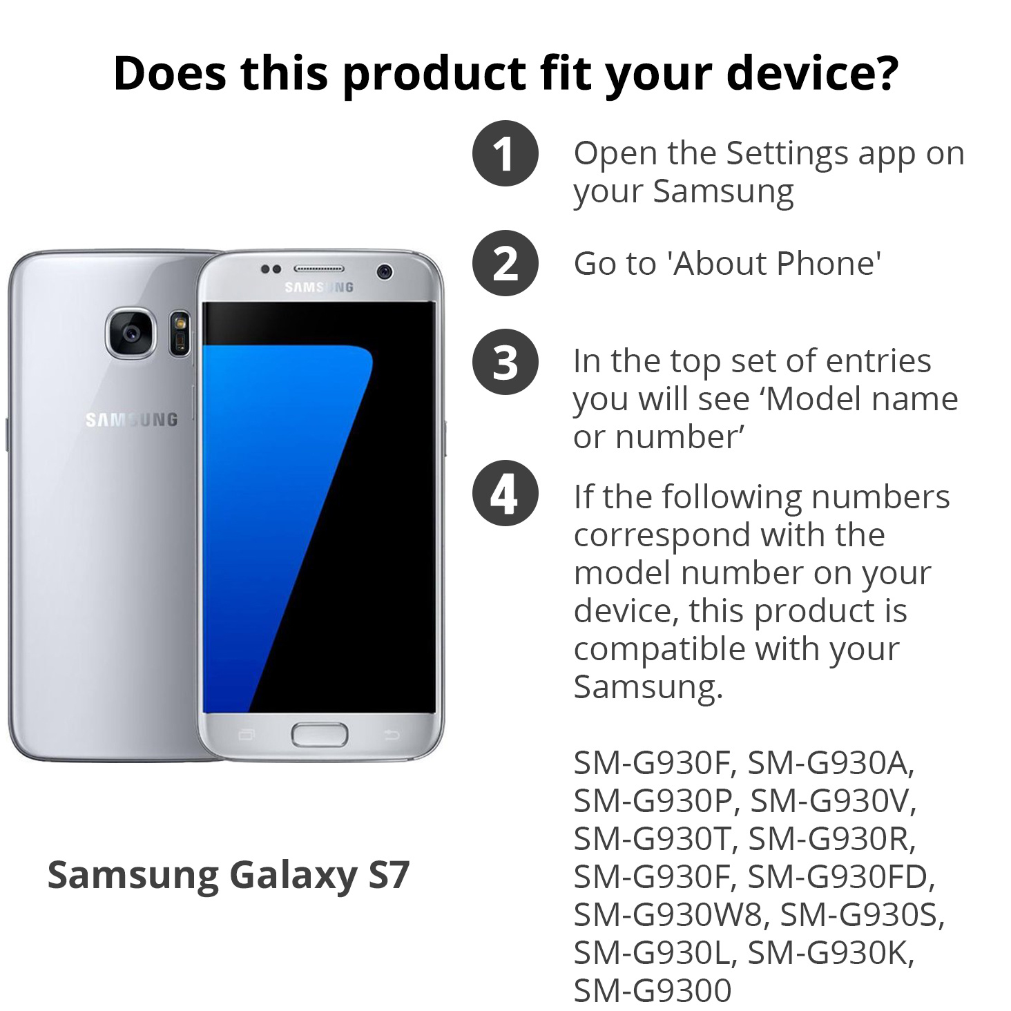 Samsung Galaxy S7 telefoon naast instructies voor het controleren van compatibiliteit.