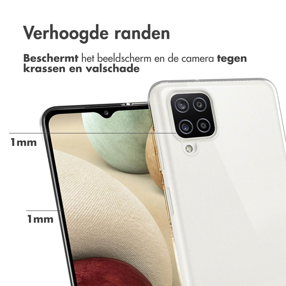 Witte telefoonhoes met verhoogde randen voor scherm- en camerabescherming.