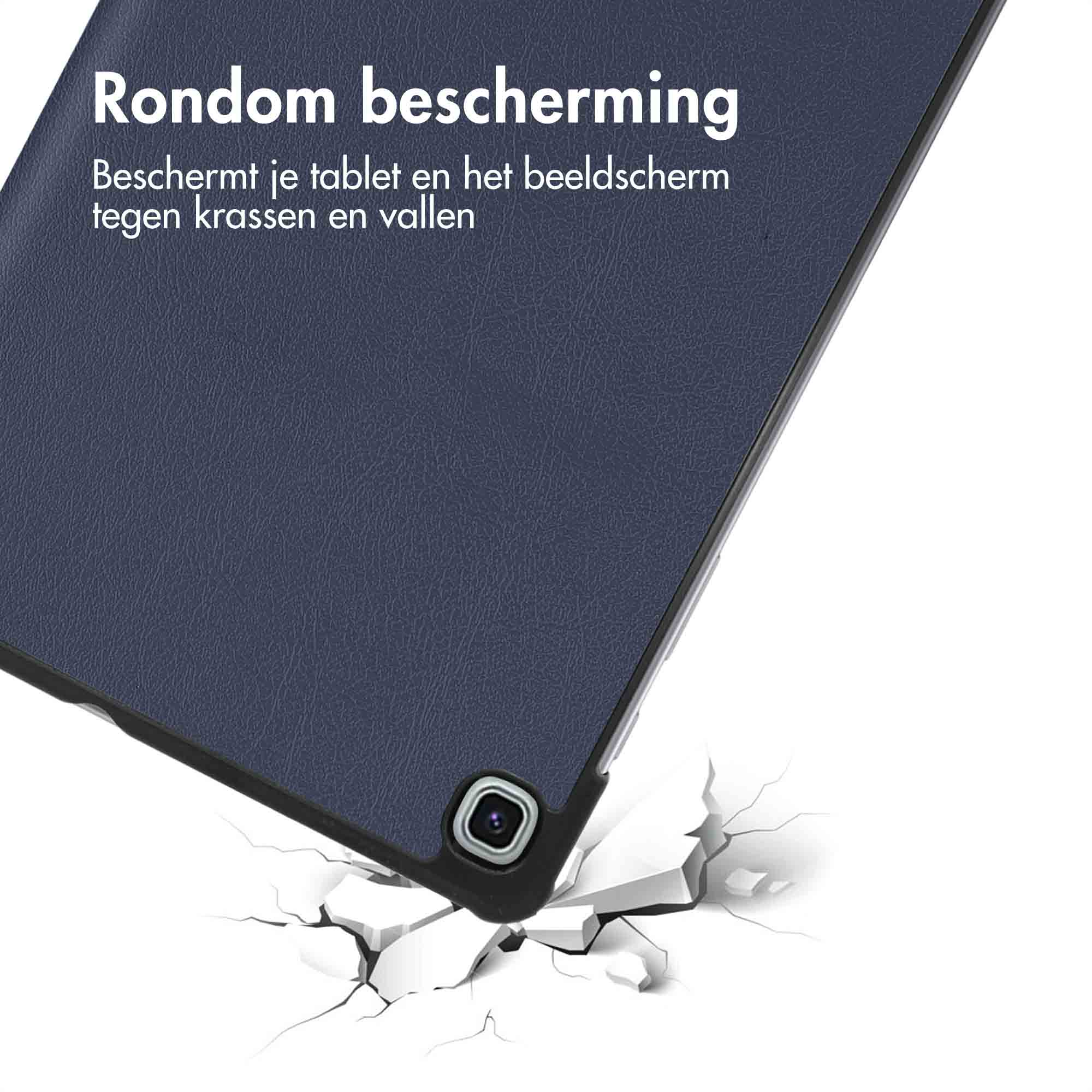 Tablethoes op de grond, gebarsten. Tekst: 'Bescherming tegen krassen en vallen'.
