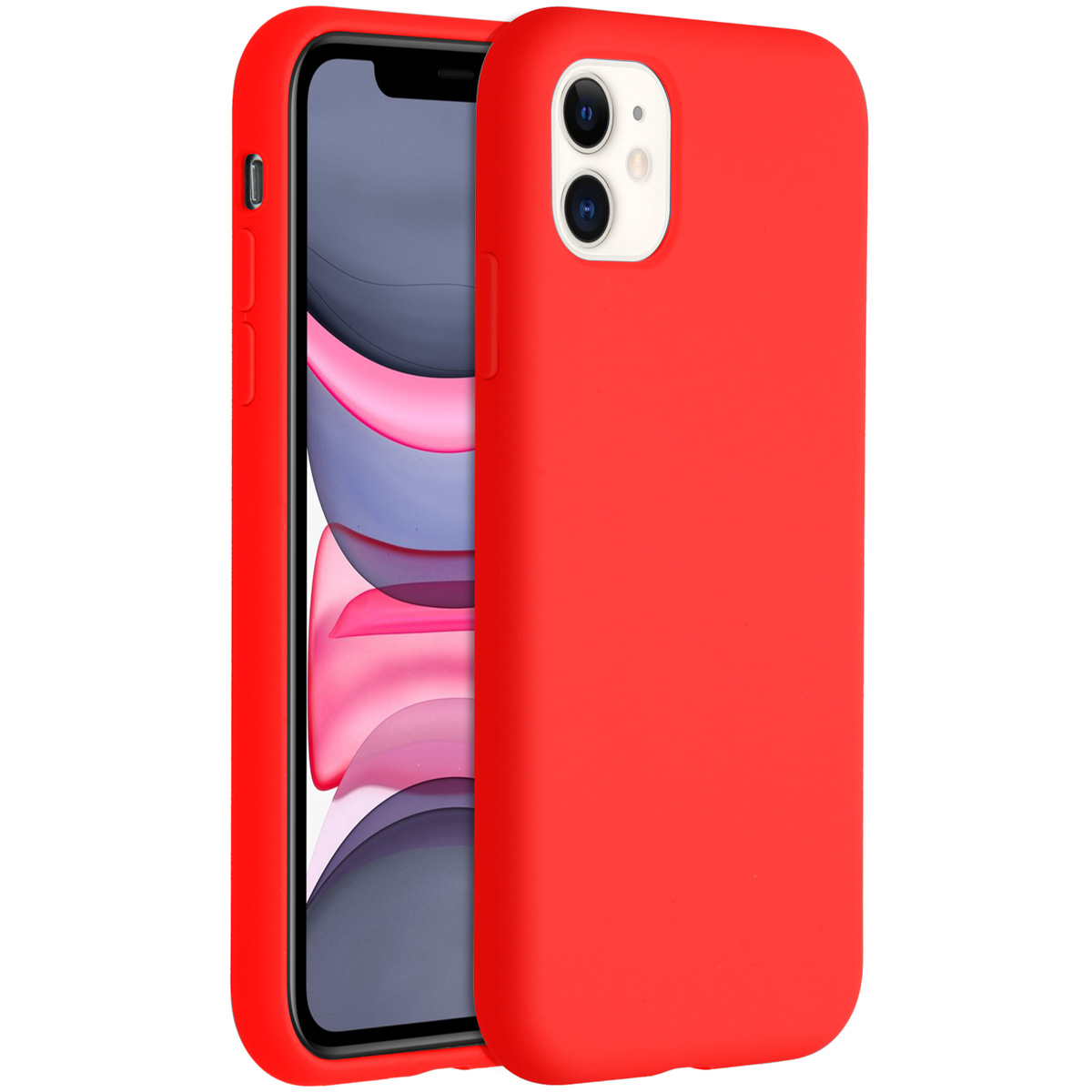 Eine rote Handyhülle mit einem Telefon darin. Die Hülle schützt das Telefon.