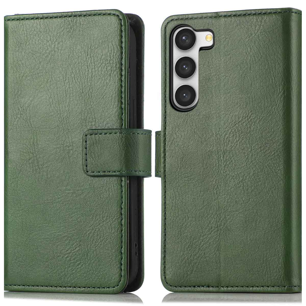 Groene telefoonhoes met een telefoon erin, met de camera en knoppen.