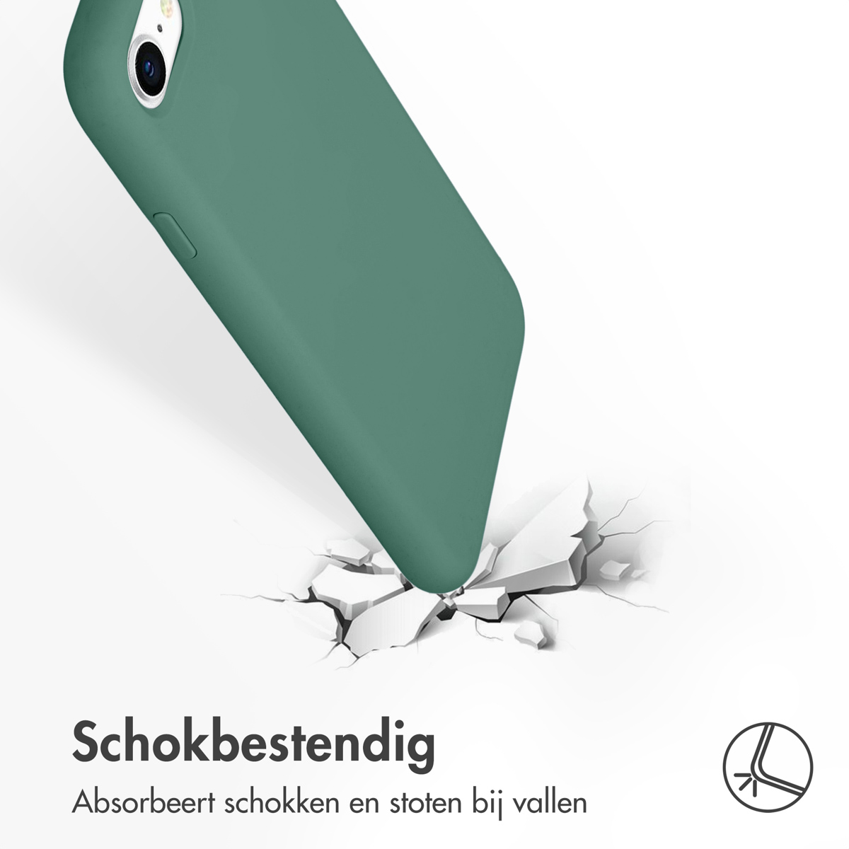 Groene telefoonhoes valt op een oppervlak en breekt het.
