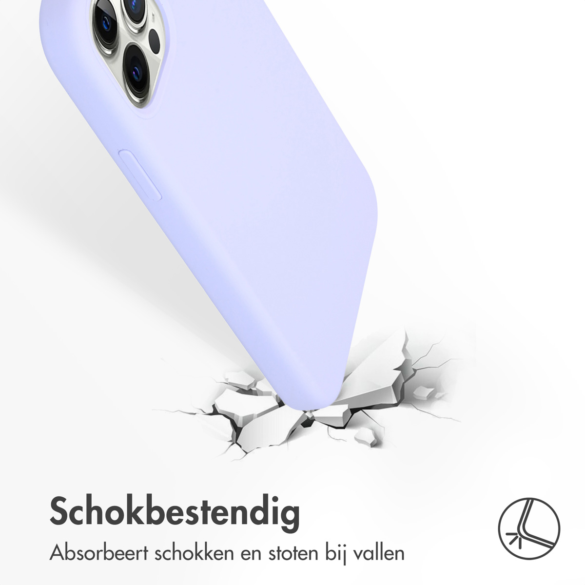 Lichtpaarse telefoonhoes met telefoon erop, breekt de grond eronder.