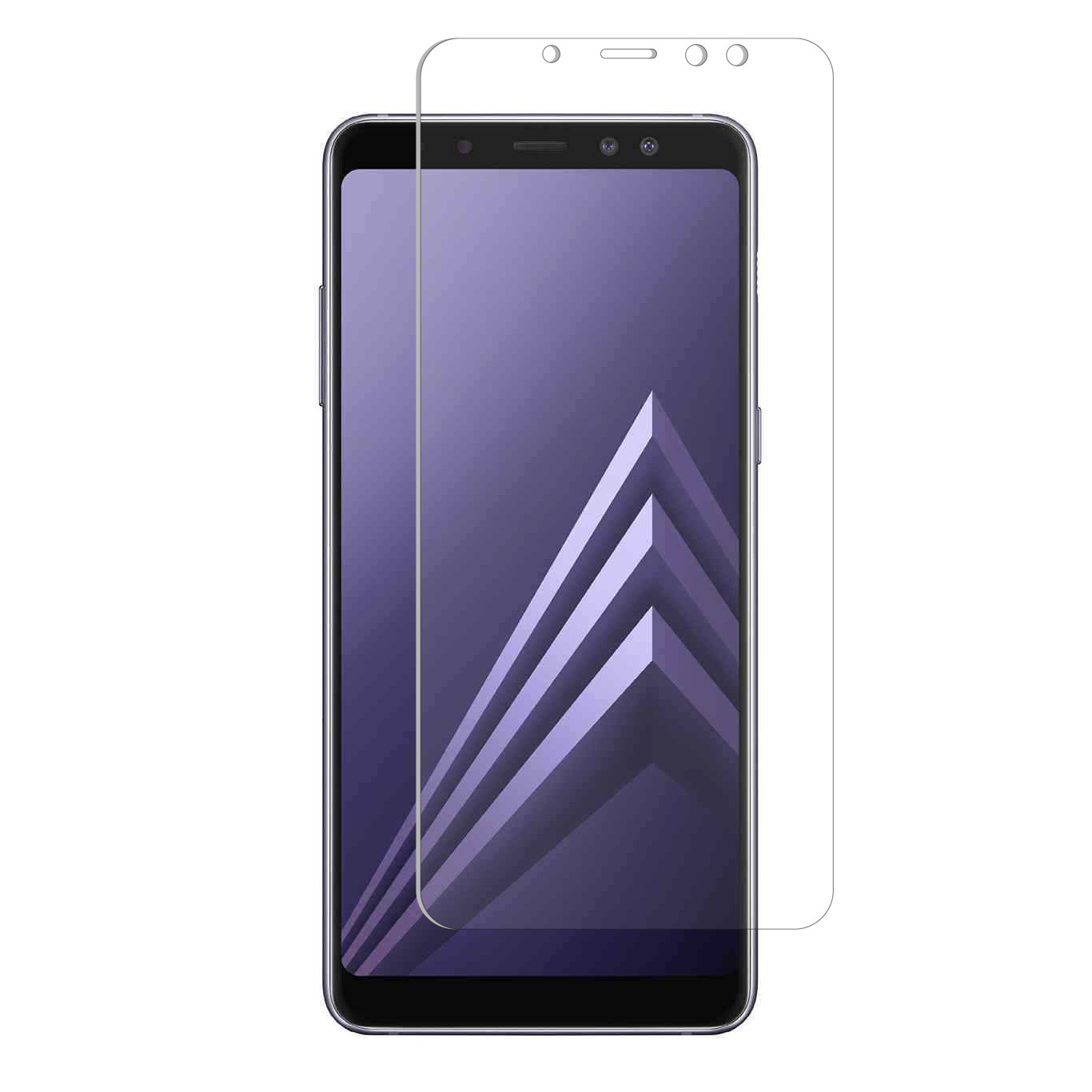 Glass screen protector on the phone. Purple phone with a clear, glass screen protector.